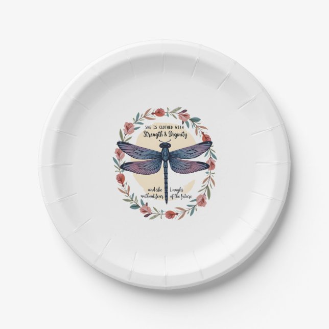 Boho Floral Dragonfly Sie ist mit Stärke bekleidet Pappteller (Vorderseite)
