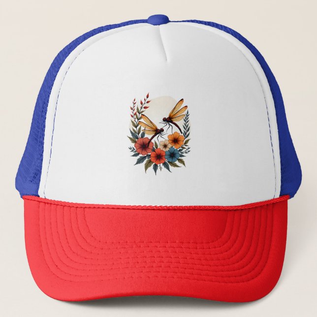 Boho Floral Dragonfly Truckerkappe (Vorderseite)