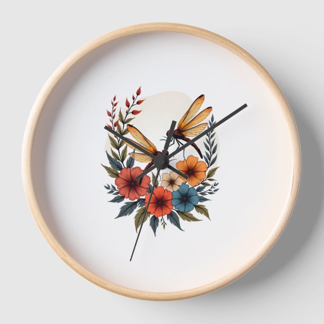 Boho Floral Dragonfly Uhr (Vorderseite)