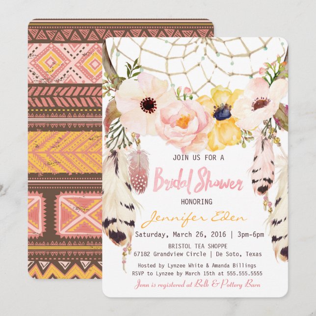 Boho Floral Dreamcatcher Bridal Dusche Einladung (Vorne/Hinten)