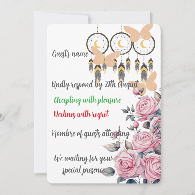 Boho Floral Dreamcatcher Wedding RSVP Card (Vorderseite)