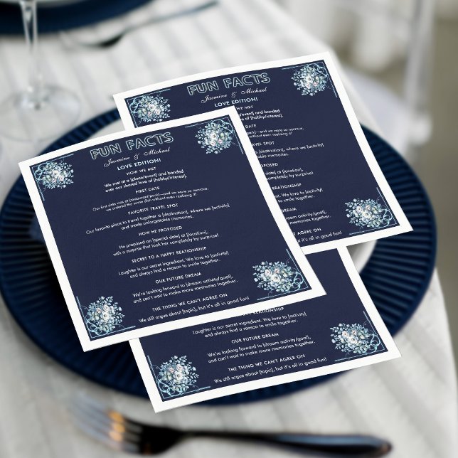 Boho Floral Dusty Light Blue Fun Fakten Navy Wed Serviette (Von Creator hochgeladen)