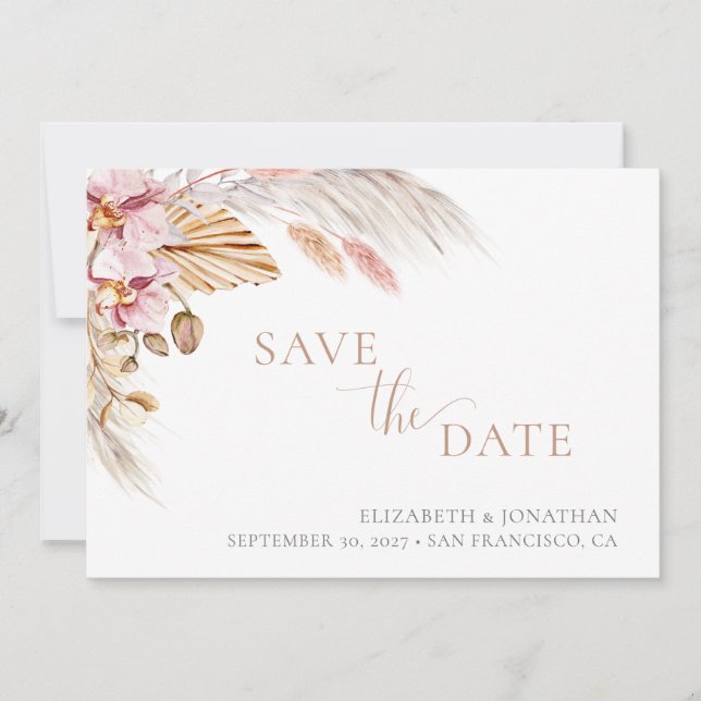 Boho Floral Dusty Pink Elegante Save the Date Kart Einladung (Vorderseite)