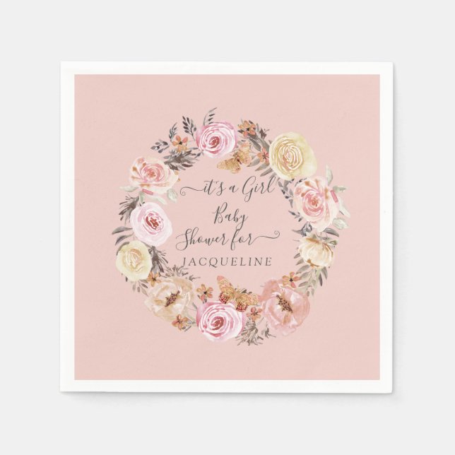 Boho Floral Dusty Pink Modern Baby Girl Dusche Serviette (Vorderseite)
