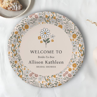 Boho Floral Earth Tones Botanisches Brautparty Pappteller