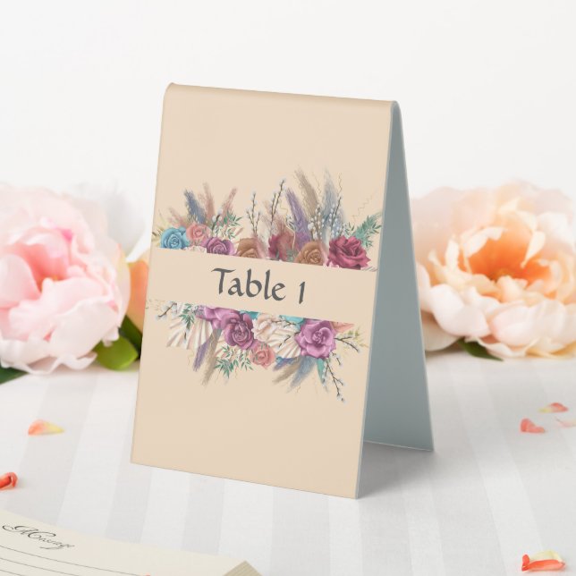 Boho Floral Elegante Cream Wedding Table Sign Tischaufsteller (In Situ (Hochzeit))