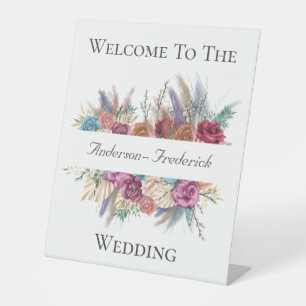 Boho Floral Elegante Script Wedding Welcome Sign Sockelschild