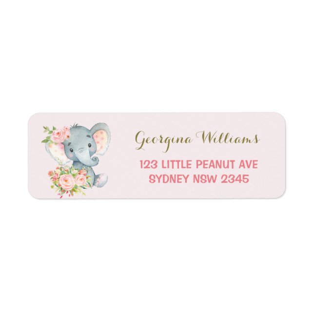 Boho Floral Elephant Babydusche-Adressetikett (Vorne)
