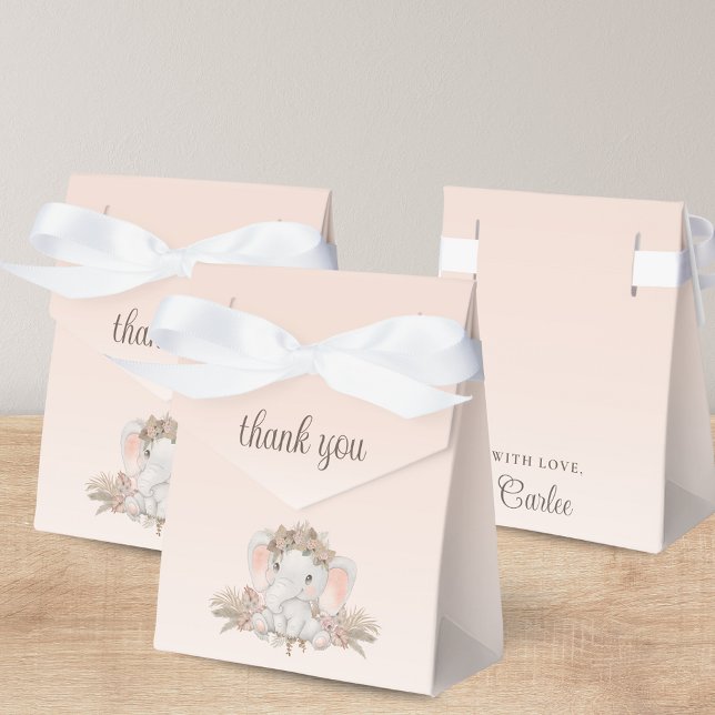Boho Floral Elephant Babydusche Vielen Dank Geschenkschachtel (Blush Pink Peach Baby Shower Favor Boxes Thank You Gift from Mommy to Be)