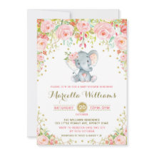 Boho Floral Elephant Einladung Pink Baby Dusche
