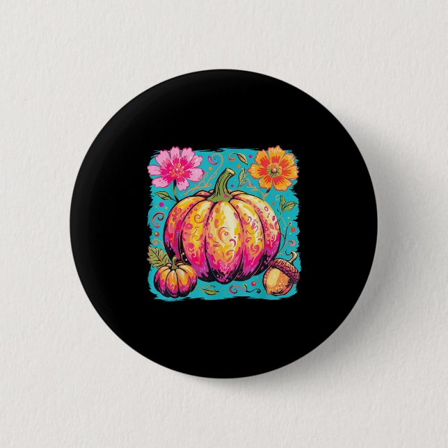 Boho Floral Erntedank Pumpkin Season Fall Vibes Button (Vorderseite)