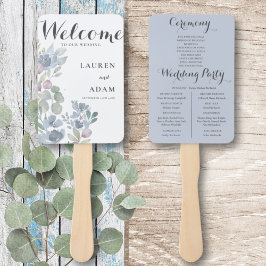 Boho Floral Eucalyptus Dusty Blue Wedding Program Fächer