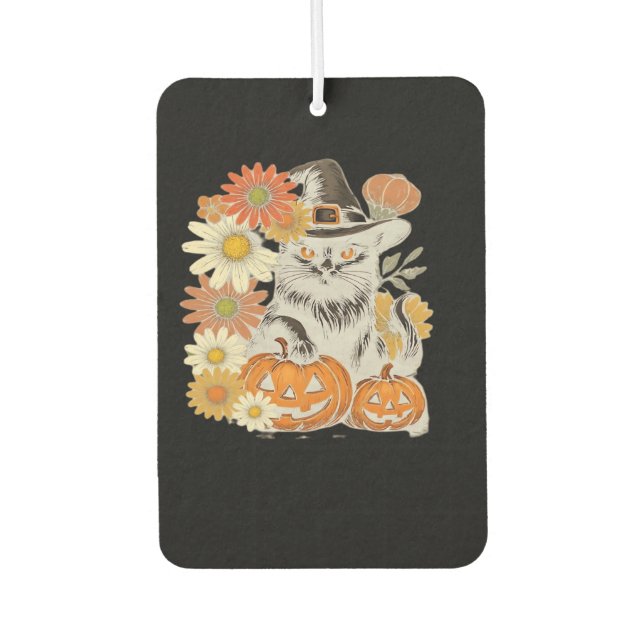 Boho Floral Fall Black Cat Halloween Essential T-S Autolufterfrischer (Vorderseite)