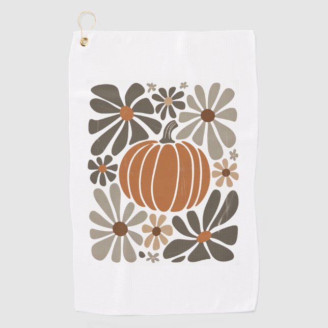 Boho Floral Fall Pumpkin-Saison Golfhandtuch (Vorderseite)