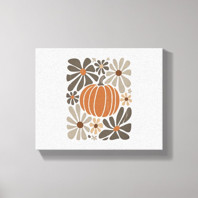Boho Floral Fall Pumpkin-Saison Leinwanddruck (Vorderseite)