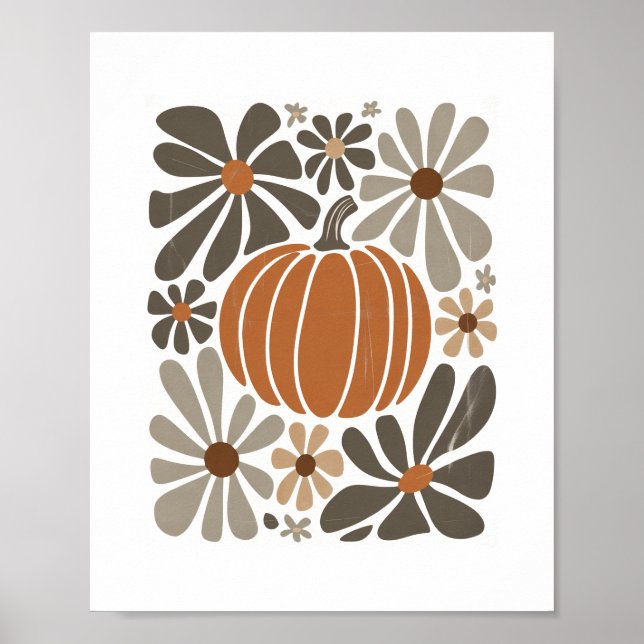 Boho Floral Fall Pumpkin-Saison Poster (Vorne)