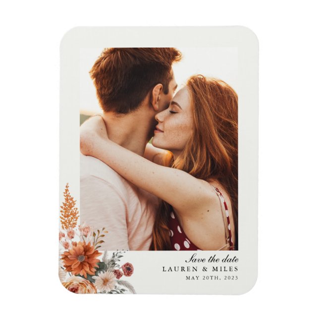 Boho Floral Fall Save the Date mit Foto Magnet (Vertikal)