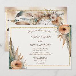 Boho Floral Feather Dreamcatcher Wedding Einladung