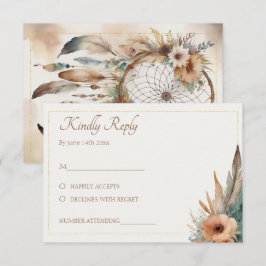 Boho Floral Feather Dreamcatcher Wedding RSVP