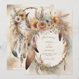 Boho Floral Feather Dreamcatcher Wedding Save The Date