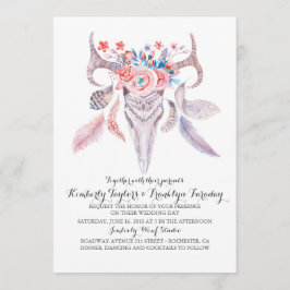 Boho Floral Feathers Deer Antlers Wedding Einladung