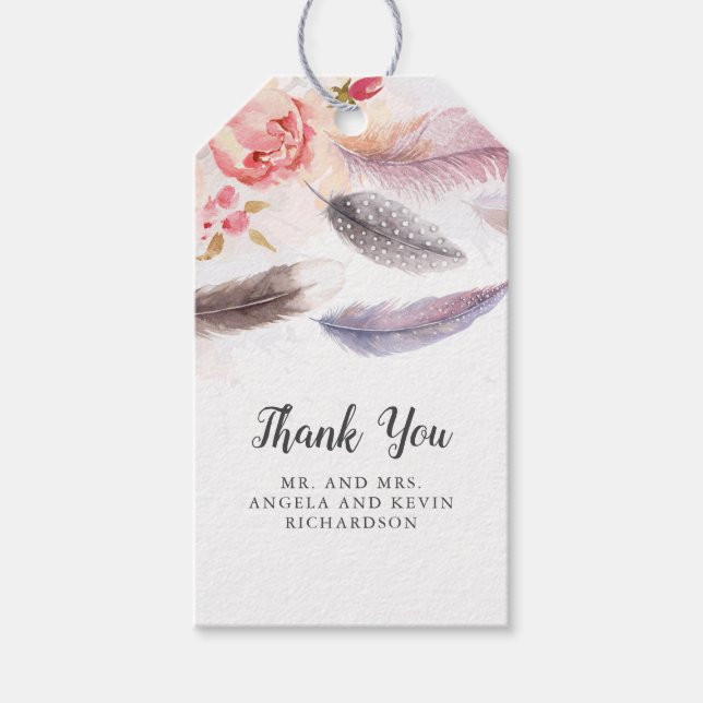 Boho Floral Feathers Geschenkanhänger (Vorderseite)