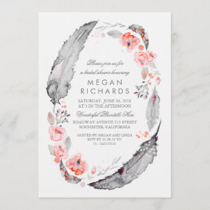 Boho Floral Feathers Vintages Brautparty Einladung