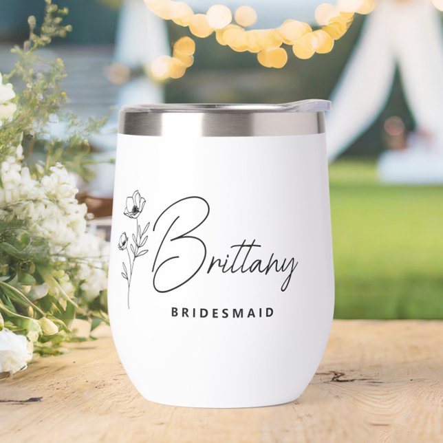 Boho Floral Femme de chambre personnalisée (Personalized Bridesmaid Wine Tumbler with Name, Wedding Party Gifts, Bachelorette Favors)