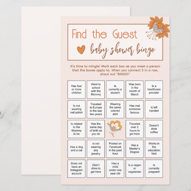 Boho Floral Finden Sie das Baby Shower Ice Breaker (Vorne/Hinten)
