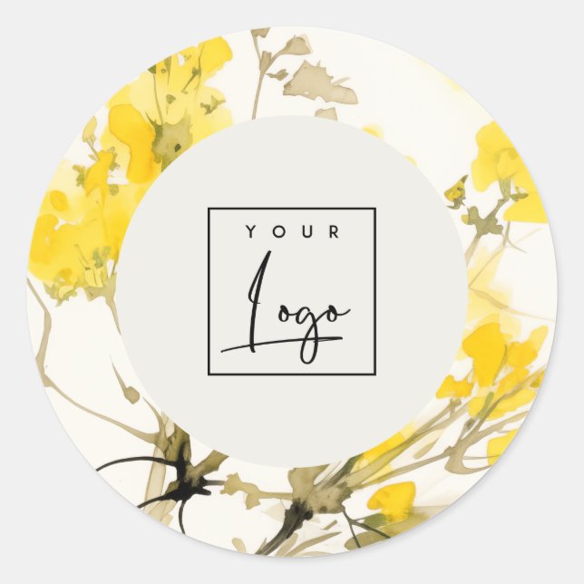 Boho-Floral-Firmenlogo für Gelbe Wildblume Runder Aufkleber (Vorderseite)