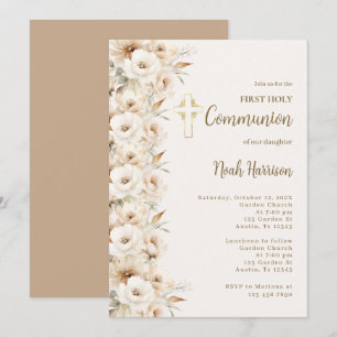 Boho Floral First Communion Boy Einladung