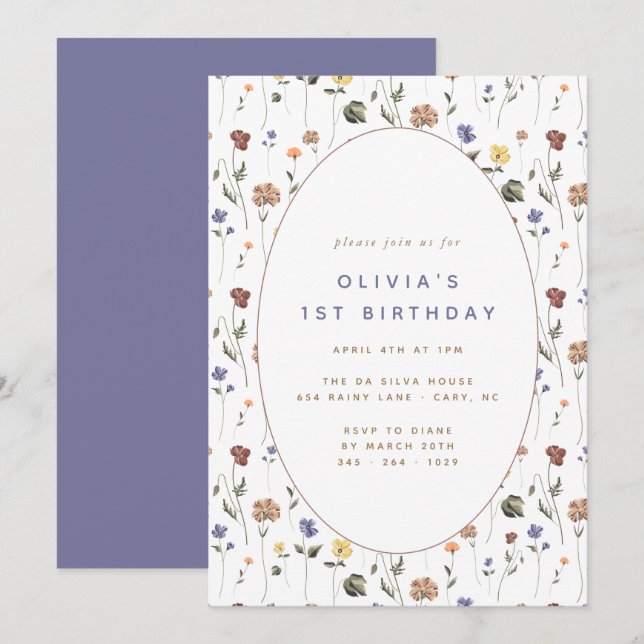 Boho Floral Fleur sauvage | Invitation (Devant / Derrière)