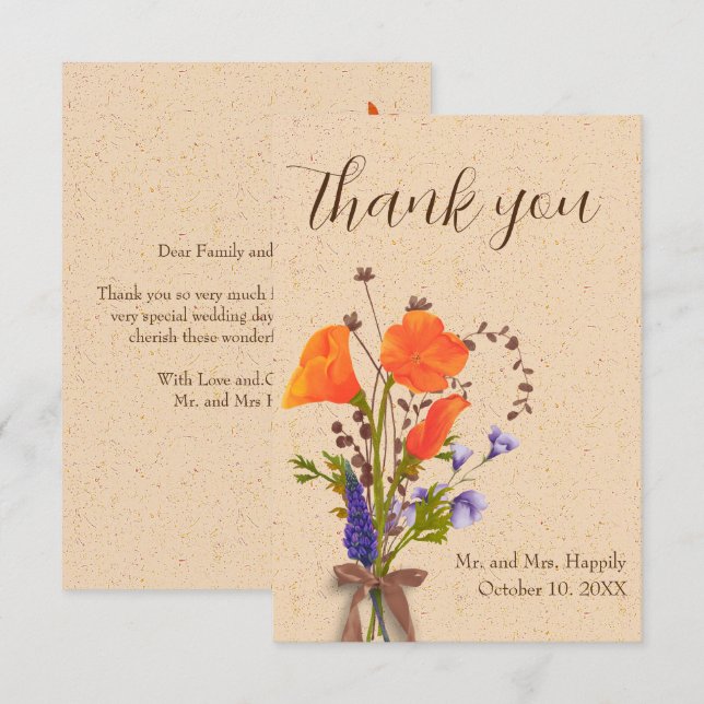 Boho Floral Fleur sauvage Mariage Merci Cartes (Devant / Derrière)