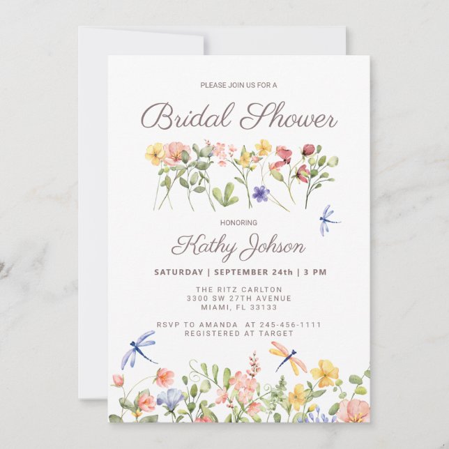 Boho Floral Fleur sauvage nuptiale Invitation (Devant)