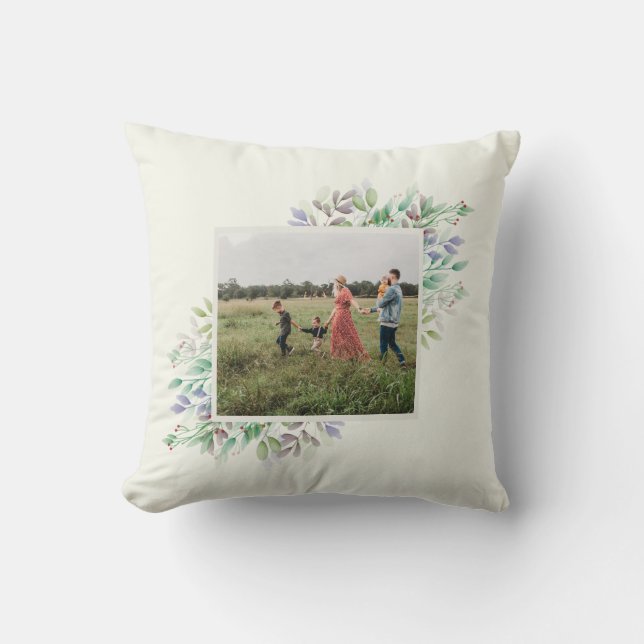 Boho Floral Foto Botanische Seite Grün Kissen (Vorderseite)