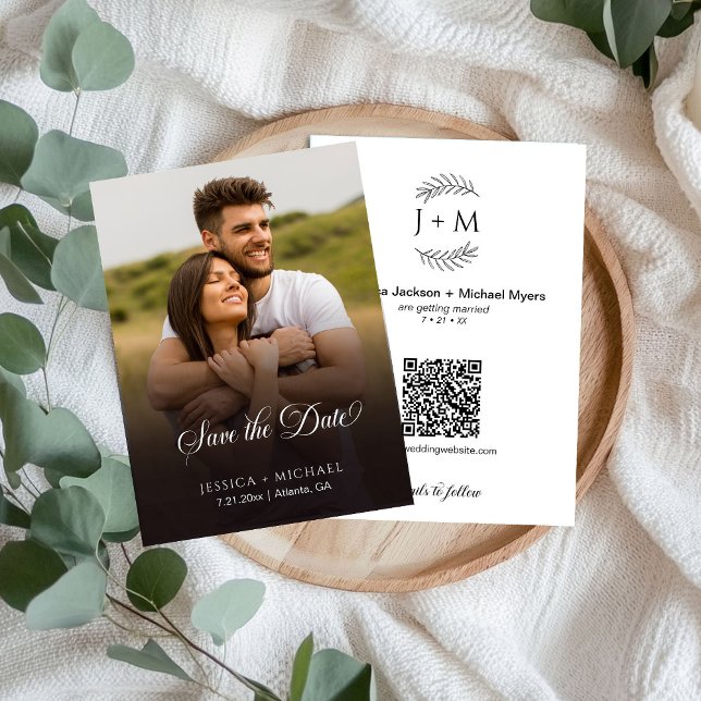 Boho Floral Foto Gradiant Calligraphy Save The Date (Von Creator hochgeladen)