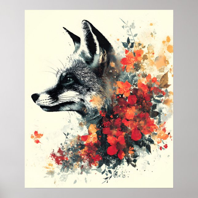 Boho Floral Fox Wildlife Nature Poster (Vorne)