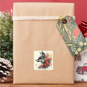 Boho Floral Fox Wildlife Nature Quadratischer Aufkleber