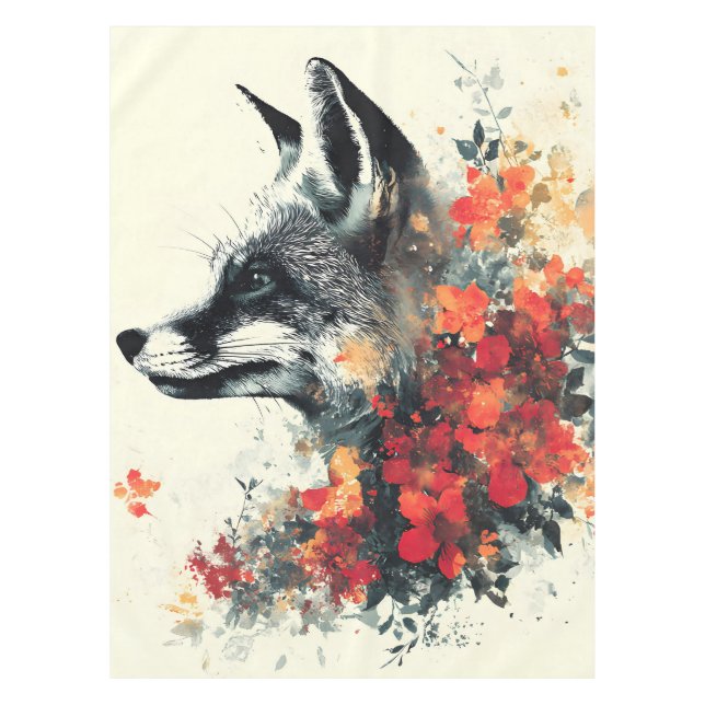 Boho Floral Fox Wildlife Nature Tischdecke (Vorderseite)