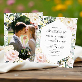 Boho Floral Frame Foto Hochzeitseinladung