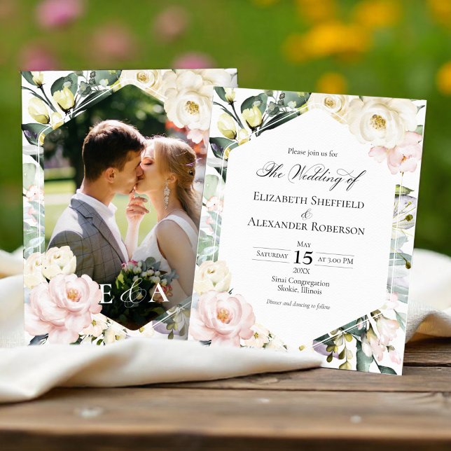 Boho Floral Frame Foto Hochzeitseinladung (Von Creator hochgeladen)