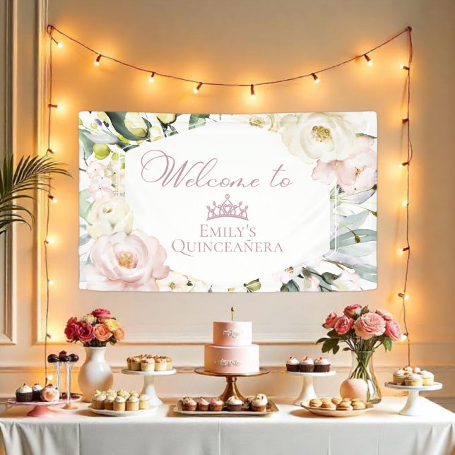 Boho Floral Frame Quinceañera Welcome Bannière (Créateur téléchargé)