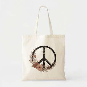 Boho-Floral-Friedenszeichen – Erdige Wandkunst & T Tragetasche