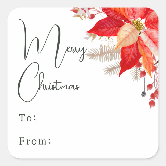 Boho floral frohe Weihnachten bis vom Square Stick Quadratischer Aufkleber (Vorderseite)