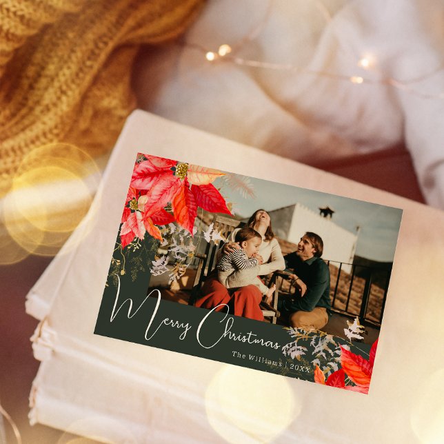 Boho Floral Frohe Weihnachten Zwei-Foto-Urlaubskar (Von Creator hochgeladen)