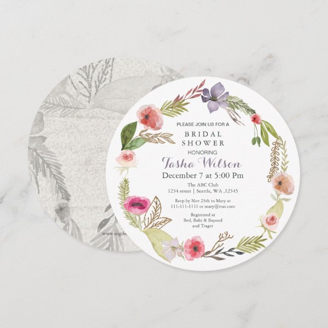 Boho Floral Garden Bridal Dusche Einladungen (Vorne/Hinten)