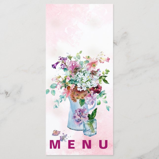 Boho Floral Garden Hochzeit Empfang Dinner Menu Menükarte (Rückseite)