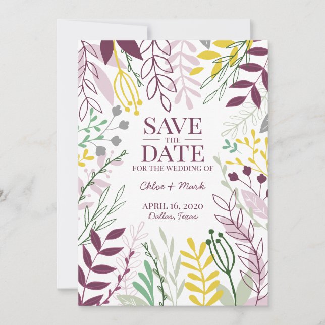 Boho Floral Garden Summer Fall Cassis Saffron Save The Date (Vorderseite)