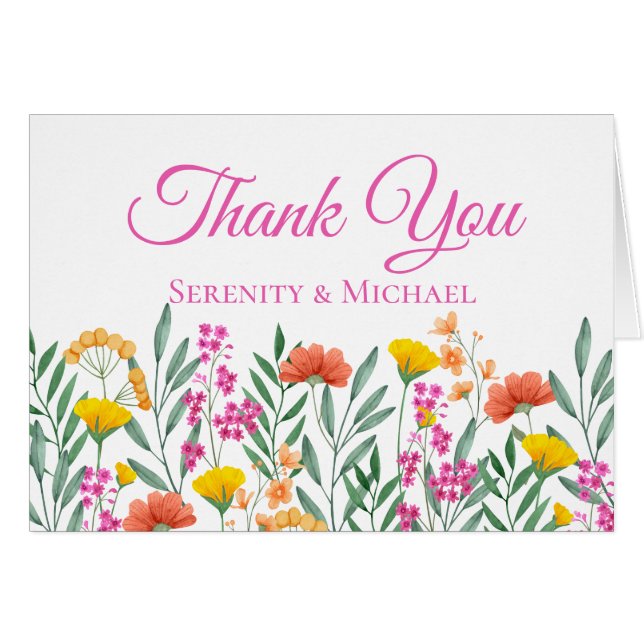 Boho Floral Garden Wildblumen Hochzeit Vielen Dank (Vorderseite (Horizontal))