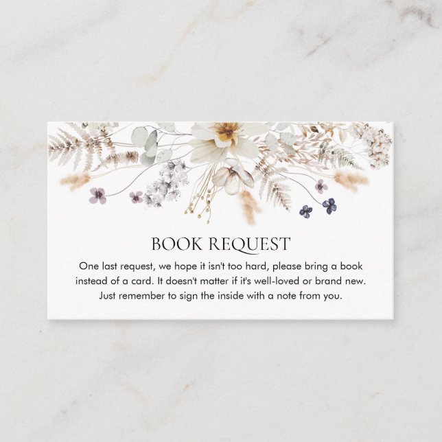 Boho Floral Gender Neutral Book Request Begleitkarte (Vorderseite)
